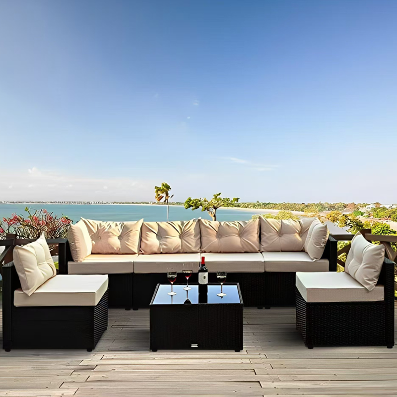 Nacula salon de jardin modulable 6 places en résine tressée - noir