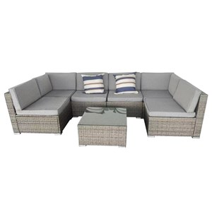Aldabra salon de jardin modulable 6 places en résine tressée - gris et gris