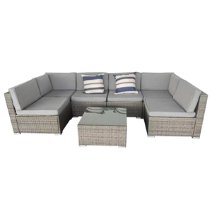 Aldabra salon de jardin modulable 6 places en résine tressée - gris et gris
