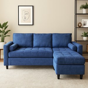 Coventry canapé 3 places en velours avec pouf bleu