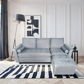 Coventry canapé 3 places en tissu avec pouf gris clair