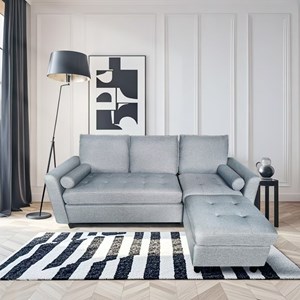 Coventry - canapé 3 places en tissu avec pouf gris clair