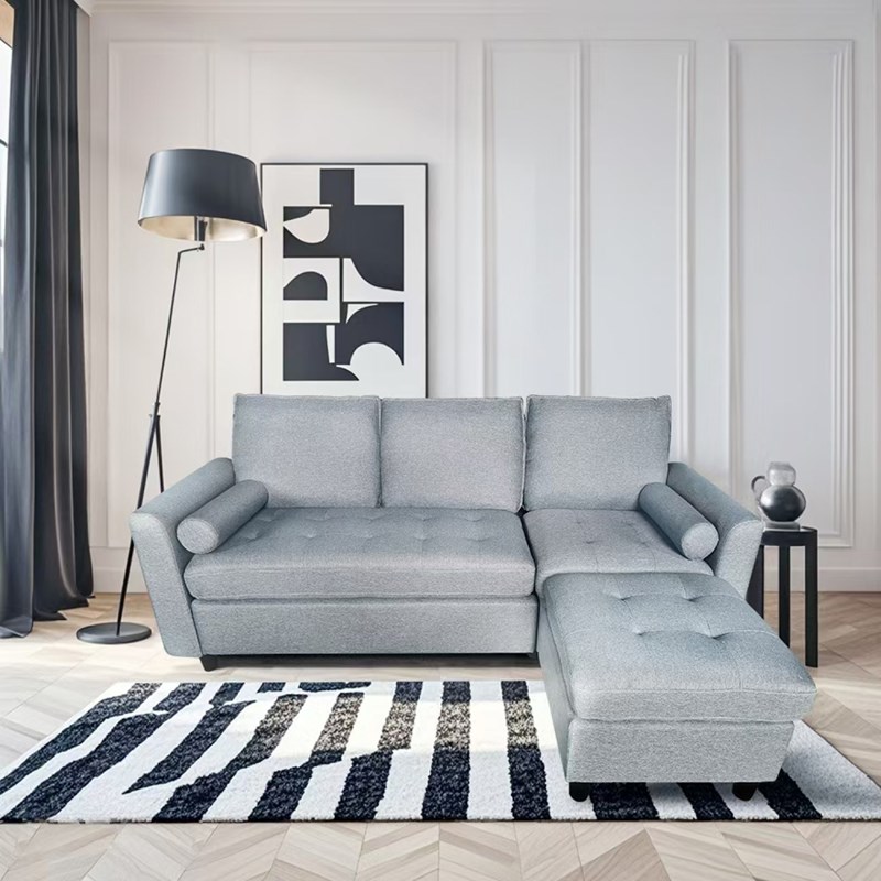 Coventry canapé 3 places en tissu avec pouf gris clair