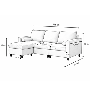 Coventry canapé 3 places en tissu avec pouf gris clair