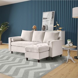 Coventry canapé 3 places en tissu avec pouf beige