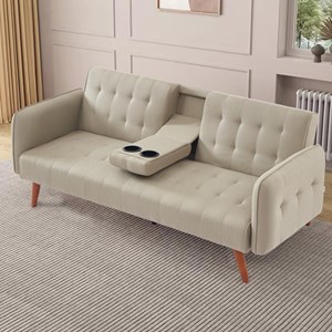 Inverness canapé 3 places convertible avec tablette centrale rabattable beige