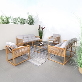 Turini salon de jardin 8 places effet rotin coussins gris clair