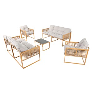 Turini salon de jardin 8 places effet rotin coussins gris clair