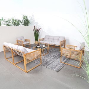 Turini salon de jardin 8 places effet rotin coussins gris clair