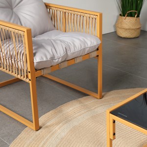 Turini salon de jardin 4 places effet rotin coussins gris clair