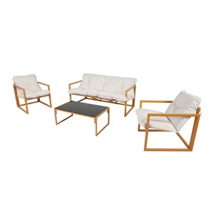 Rabat salon de jardin 5 places contemporain marron et coussins beiges