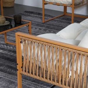 Turini salon de jardin 8 places effet rotin coussins blancs