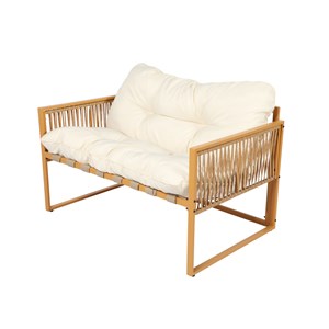 Turini salon de jardin 4 places effet rotin coussins blancs