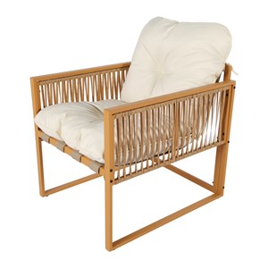 Turini salon de jardin 4 places effet rotin coussins blancs