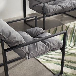 Rabat salon de jardin 4 places contemporain noir et coussins gris