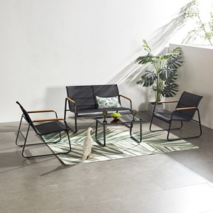 Aurora salon de jardin 4 places en toile de polyester noir