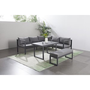 Marbella - salon de jardin gris foncé 6 places canapé + banc