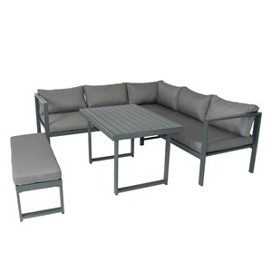 Marbella salon de jardin panoramique 8 places en résine tressée noir et gris