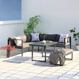 Marbella salon de jardin panoramique 8 places en résine tressée noir et gris