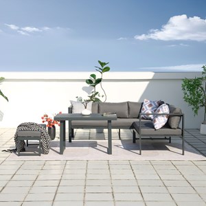 Marbella salon de jardin panoramique 8 places en résine tressée noir et gris