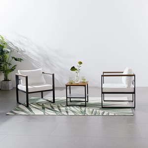 Vigo salon de jardin panoramique 8 places en résine tressée noir et blanc