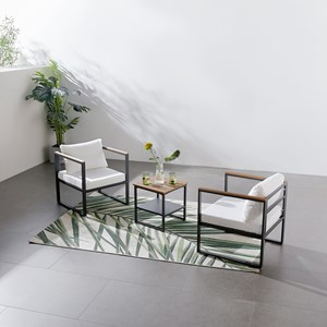 Vigo salon de jardin panoramique 8 places en résine tressée noir et blanc