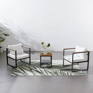 Vigo salon de jardin panoramique 8 places en résine tressée noir et blanc