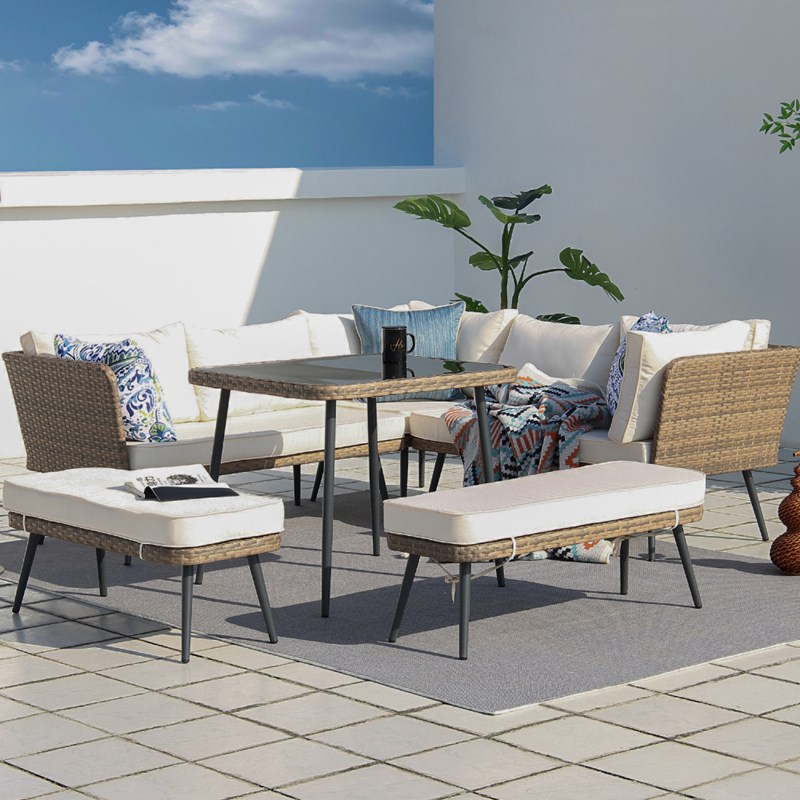 Baracoa salon de jardin 9 places résine tressée marron et beige