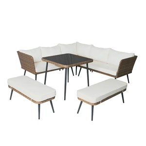 Baracoa salon de jardin 9 places résine tressée marron et beige