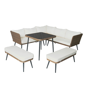 Baracoa salon de jardin 9 places résine tressée marron et beige