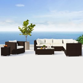 Salento salon de jardin panoramique 8 places en résine tressée marron et blanc