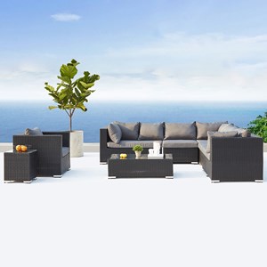 Salento salon de jardin modulable 6 places en résine tressée - gris et beige