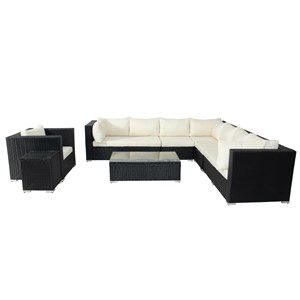 Salento salon de jardin panoramique 8 places en résine tressée noir et blanc