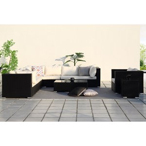 Salento salon de jardin panoramique 8 places en résine tressée noir et blanc