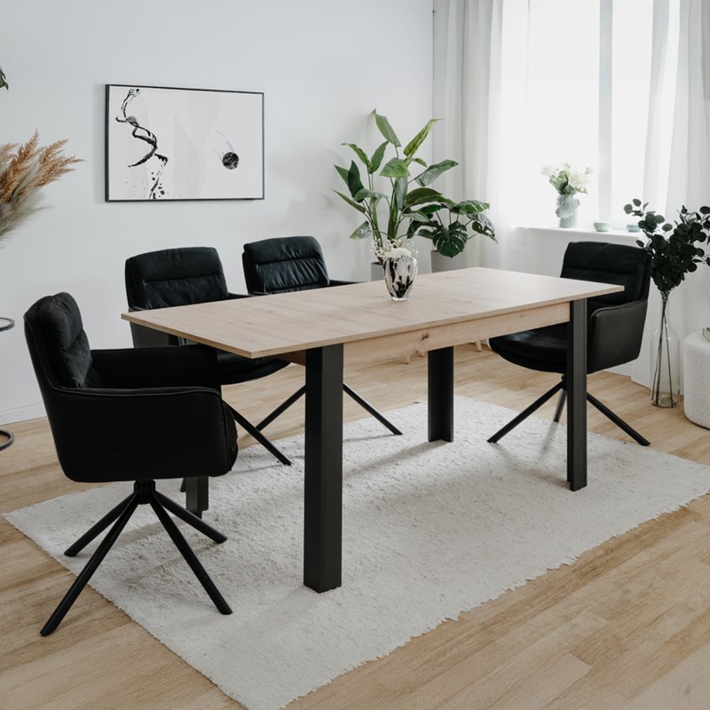 Tolosa table extensible 4 à 6 personnes chêne et noir 150x80x75