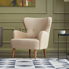 Smith fauteuil en velours beige avec accoudoirs
