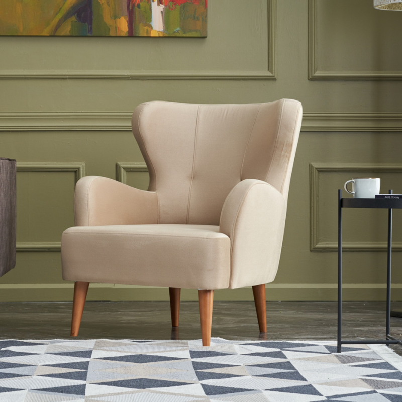 Smith fauteuil en velours beige avec accoudoirs
