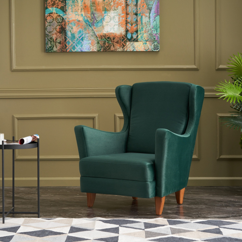 Concept Usine - Williams fauteuil à oreilles en velours vert