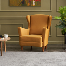 Williams fauteuil à oreilles en velours moutarde