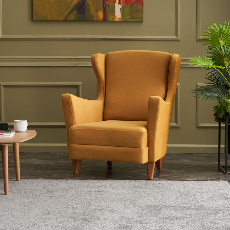 Williams fauteuil à oreilles en velours moutarde