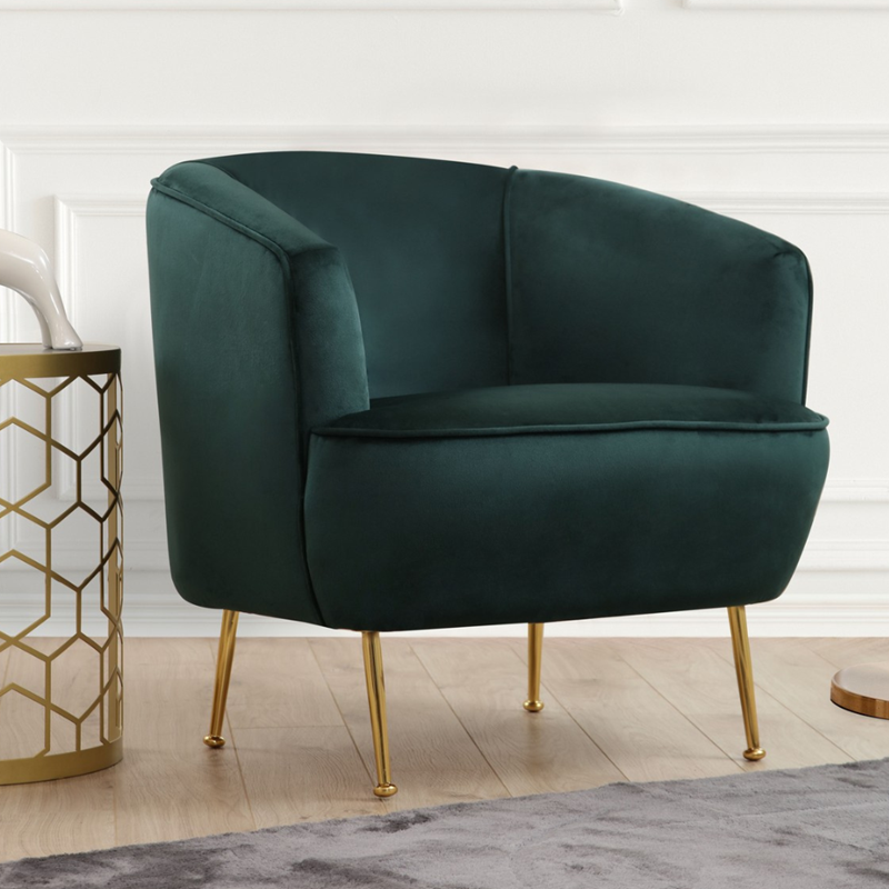 Davis fauteuil velours vert - pieds dorés