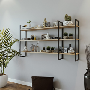 Vitro - étagère murale design en métal - 3 rangements - bois et noir