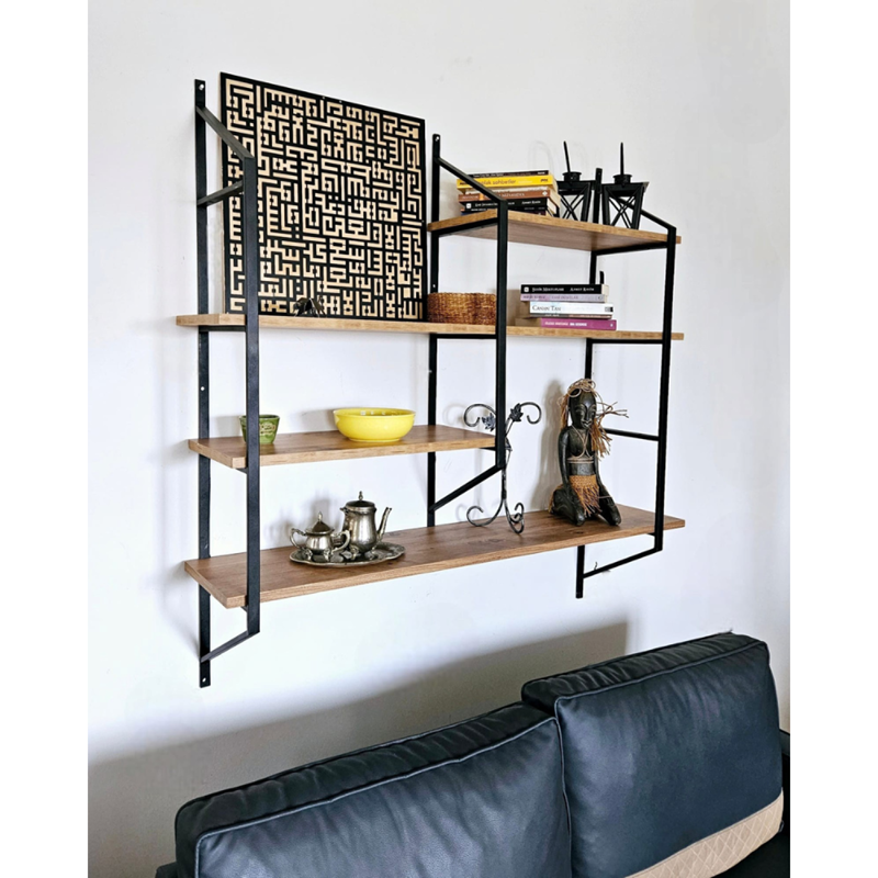 Yomi etagère murale design en métal - 4 rangements - bois et noir