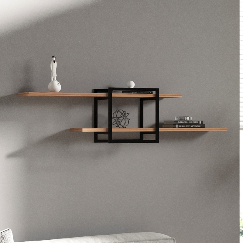 Paro etagère murale design - 2 rangements - bois et noir