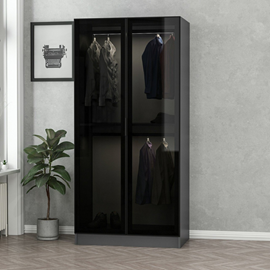 Rivoli dressing anthracite avec étagère et penderies - 90 x 210 x 52 cm