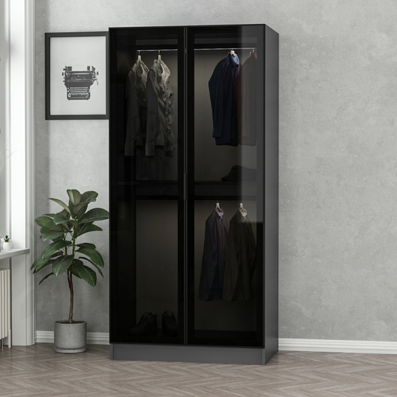 Rivoli dressing anthracite avec étagère et penderies - 90 x 210 x 52 cm