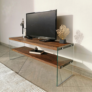 Joy - meuble tv contemporain verre et bois 120 cm