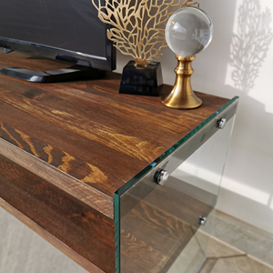 Joy meuble tv contemporain verre et bois 120 cm
