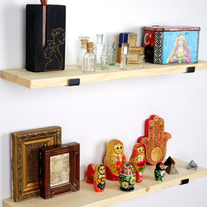 Bussa - étagère murale en bois d'épicéa et métal - 2 rangements - bois et noir
