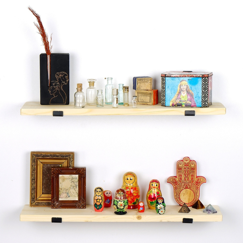 Bussa étagère murale en bois d'épicéa et métal - 2 rangements - bois et noir